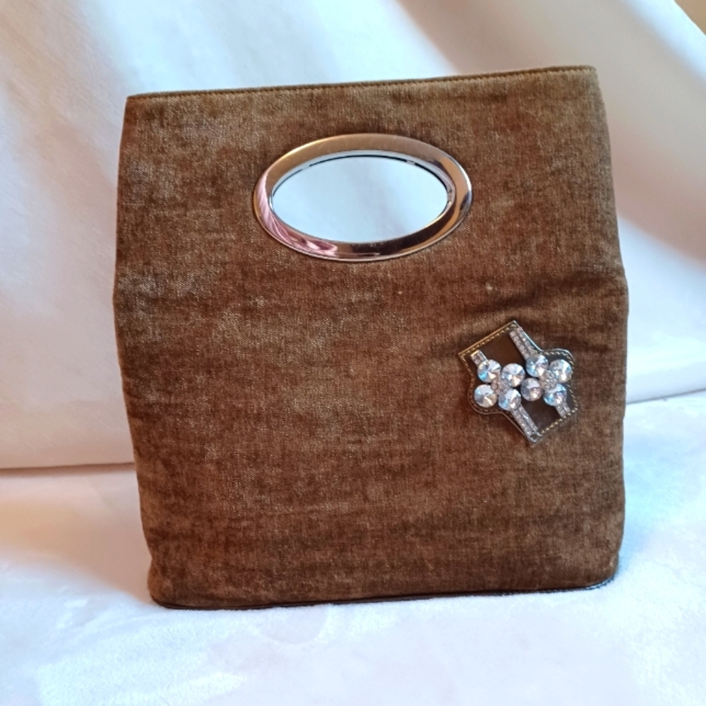 New Pearl brown jewel clasp handbag ladies corduroy silver magnetic closer